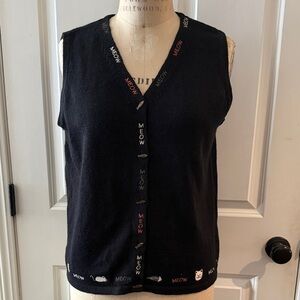 Vintage Christopher & Banks women's knit vest cats embroidery black size L